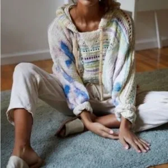 Free people flower child multicolor knit hooded poncho sweater size extra small - Picture 4 of 13